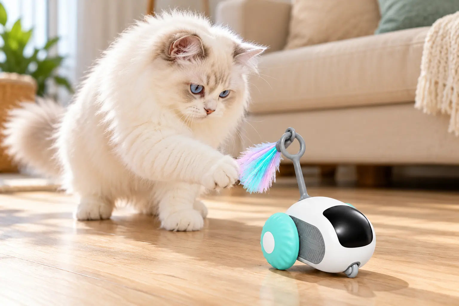 White cat exploring mint iMouse